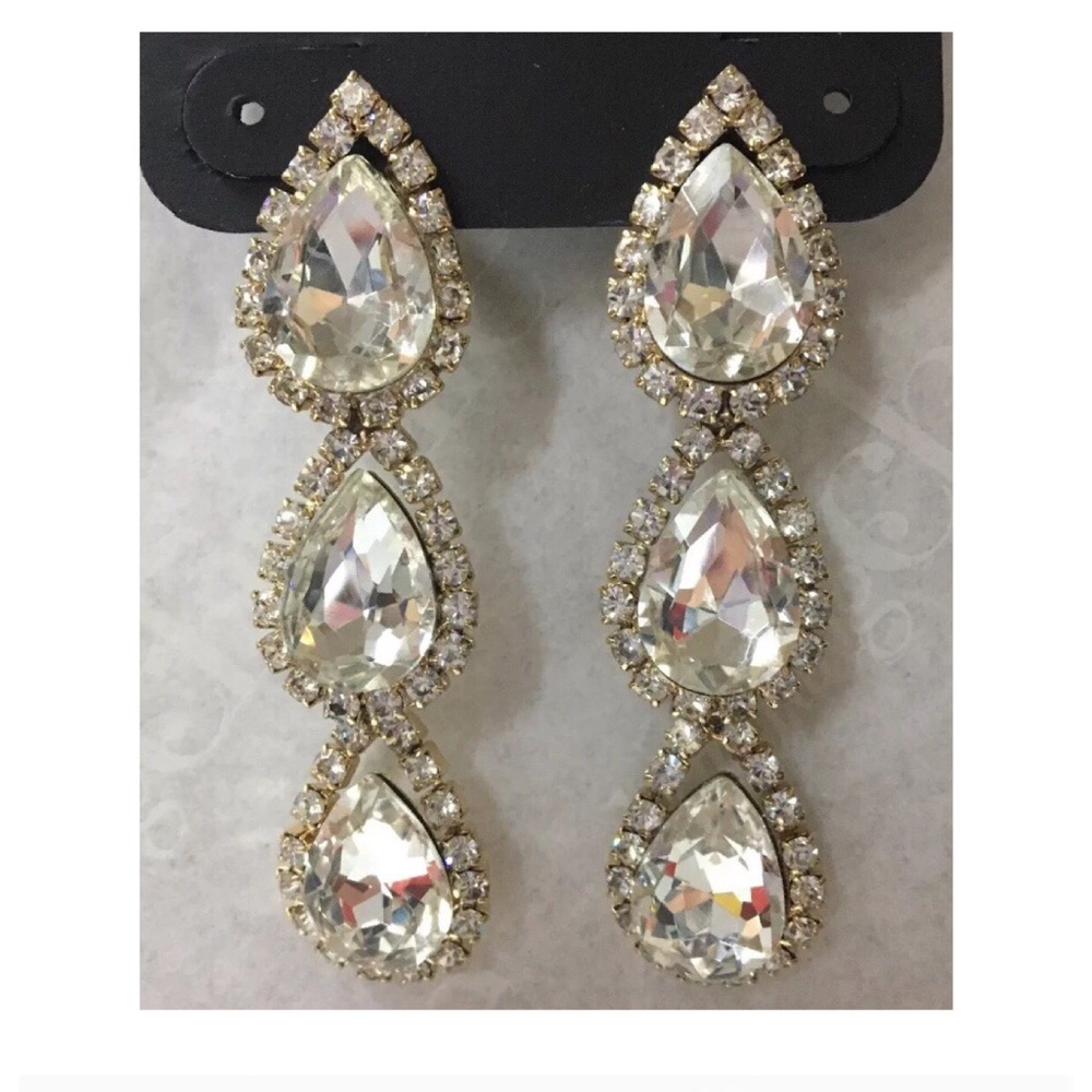 Gold Tear Drop Rhinestone Earrings